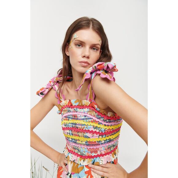 CeliaB Nilsa Multi-Color Floral Print Smocked Midi Dress Size Medium - Picture 12 of 12